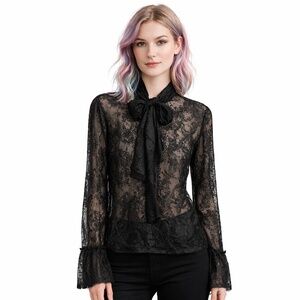 NWT KILLSTAR We are the Weirdos Black Lace Bow Tie V-Neck Goth Lace Dress Top XL